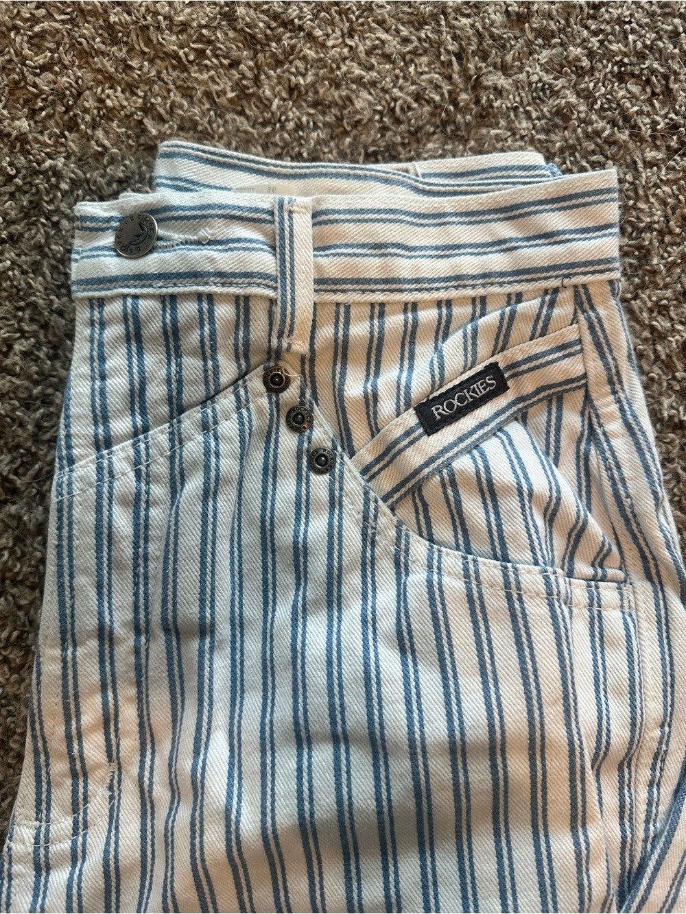 Vintage Rockies White Jeans with Blue Pinstripes